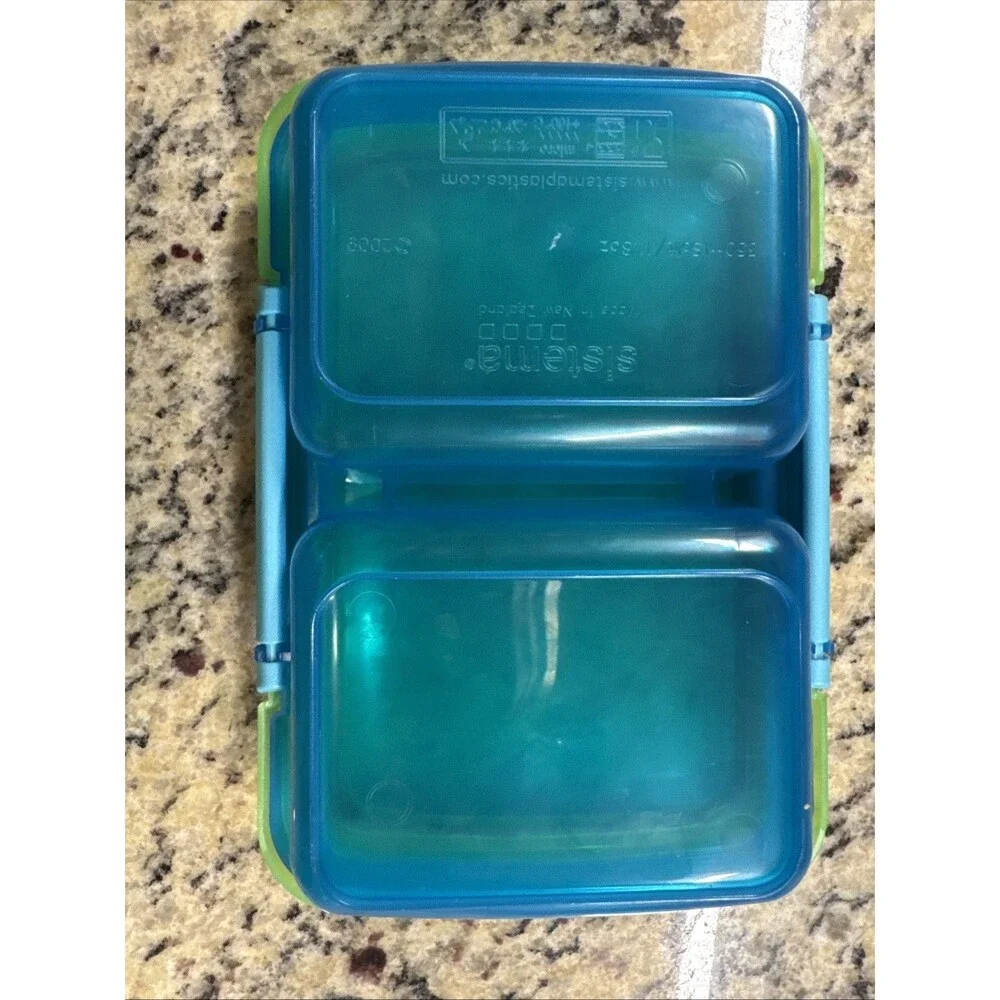 Sistema Containers 11.8 Oz Split box & Sandwich Box 450ml, Blue & Green, Set- 2